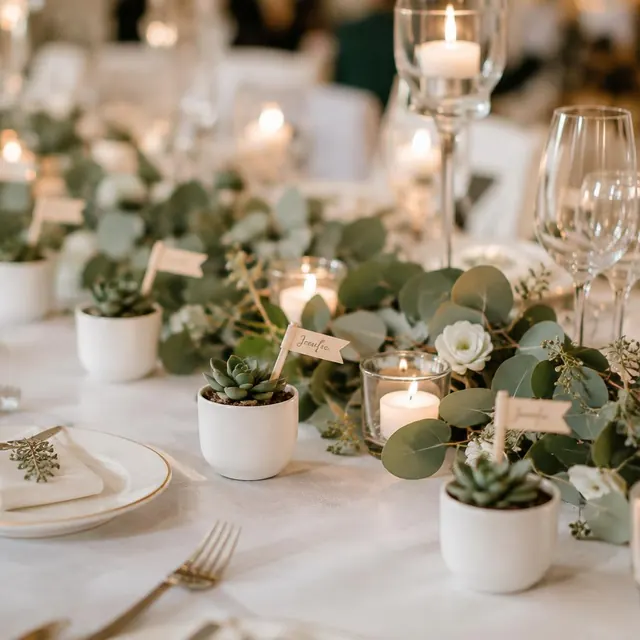 Plantes grasses sur une table de mariage