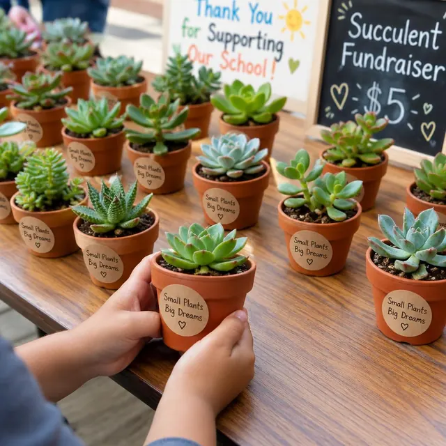 Vetplantjes met sticker als bedankje voor de juf