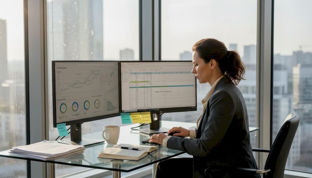 Een medewerker geeft een plant water in een hergebruikte bloempot op kantoor.