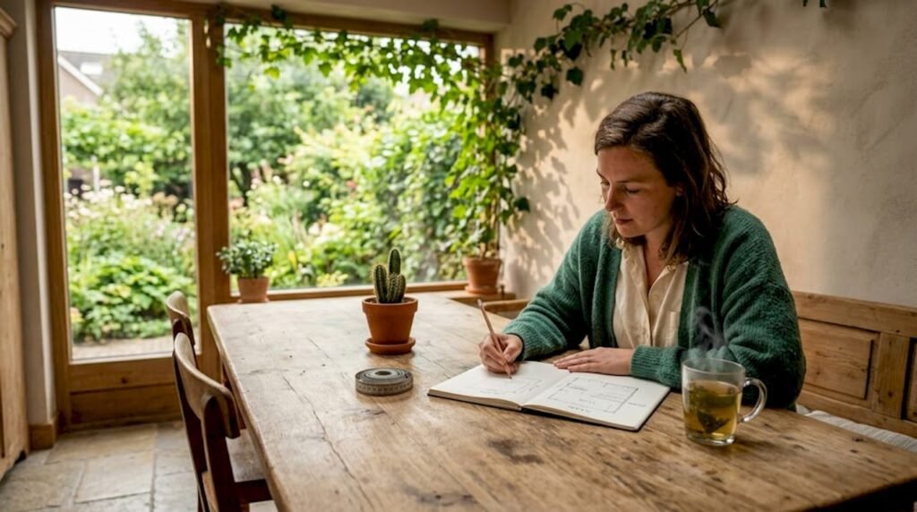 Vrouw creëert een plek waar ze bewust planten kan uitkiezen